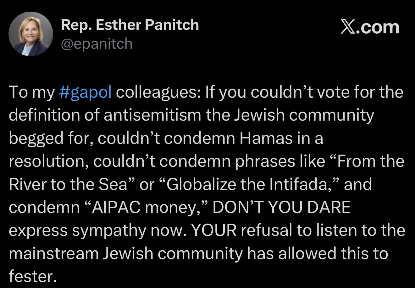 Panitch scolding Georgia Democratic colleagues over antisemitism and AIPAC rhetoric.