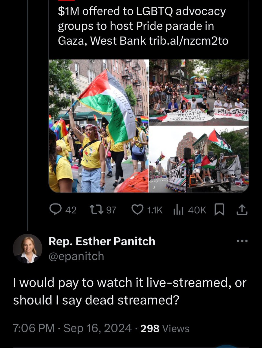 Screenshot of Esther Panitch posting that she would pay to watch a confrontation live-streamed or dead streamed.
